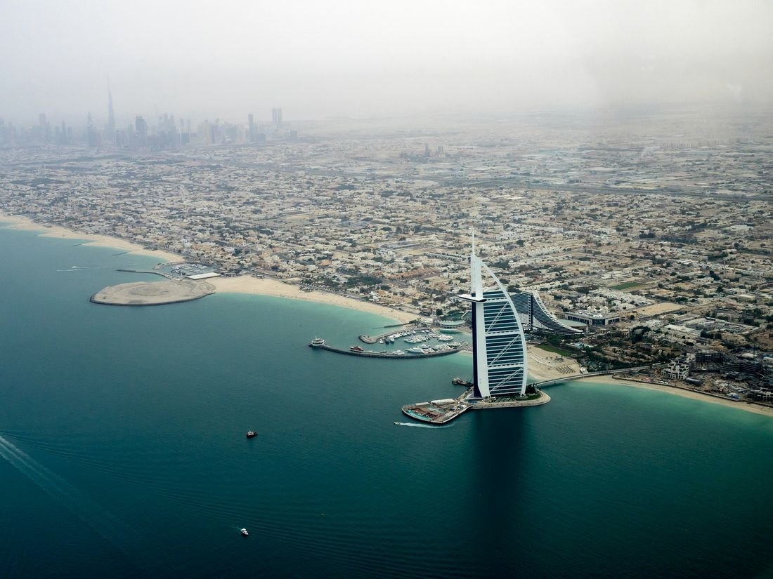 Aerial view of Dubai’s towers and highways
