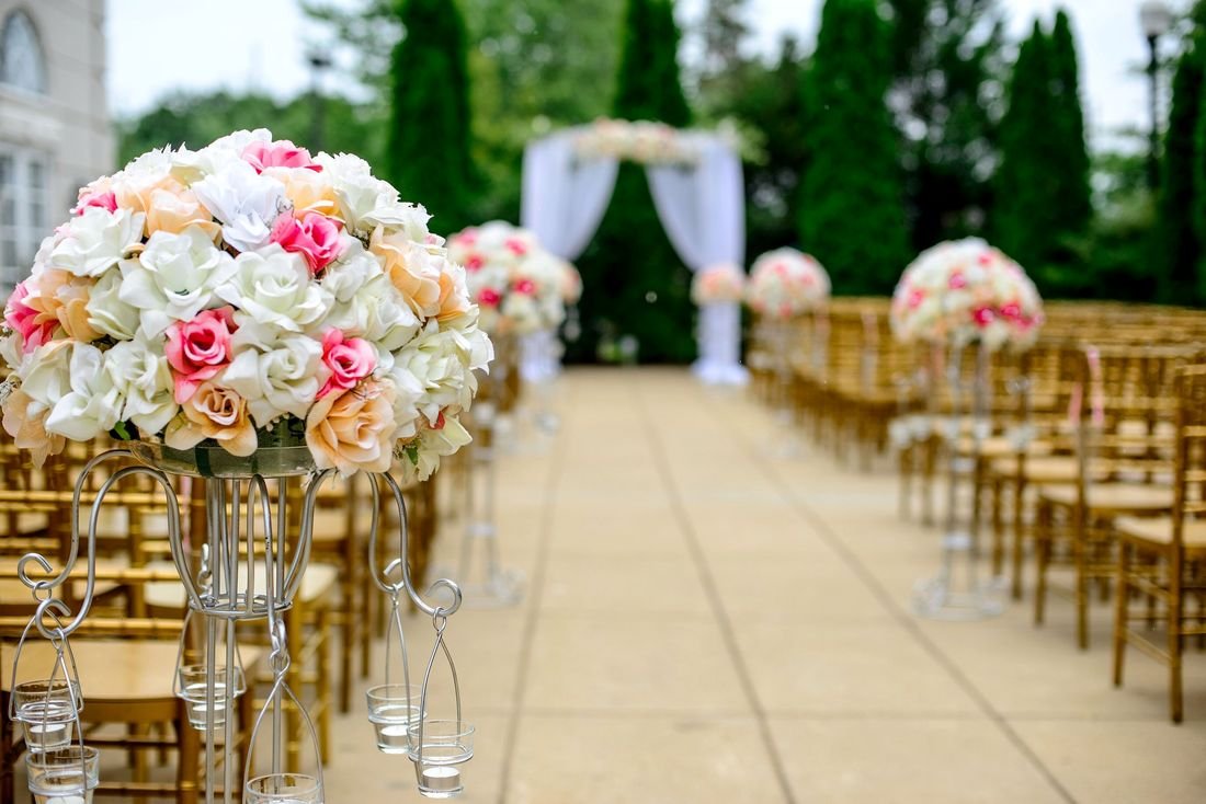 Wedding aisle lined with flowers at a Dubai venue